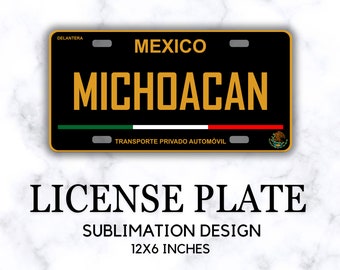 Placa Delantera Michoacana, Diseño PNG de Matrícula, Archivos para Sublimación en Placas de Autos, Etiqueta Mexicana, Placas México