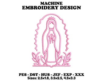 Virgencita Embroidery Design - Cute Virgin Mary Machine Embroidery File, Ricoma DST, Brother PES File. 3 Sizes