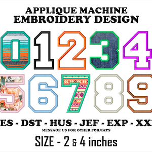 Applique Number Embroidery Design 0-9 - PES, DST, HUS, Jef, Exp Formats