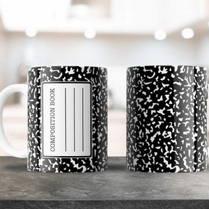 Composition Notebook Sublimation Design, Coffee Mug PNG Image, Includes 12oz & 15oz Artwork, Mug Press, Teacher Gift, School. Black Notepad