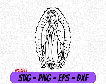 Cute Virgencita SVG, Cutting File, Png Eps Dxf Digital Clipart, Great for Viny Decals, Stickers, T-Shirts, Mugs & More! Virgen De Guadalupe