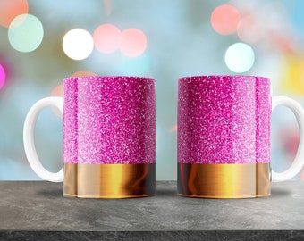 Pink Glitter Sublimation Design, This design can be used on 11 & 15oz Coffee Mugs, Coffee Mug Png, Mug Wrap, Diseño para taza de cafe
