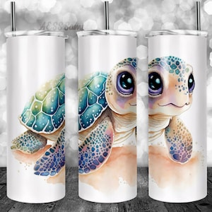 Niedliches Schildkröten-Becher-Design, Sublimations-Design, Png Clipart, 20 Unzen dünner Becher, Tumbler Wraps, Metallbecher, neues Design, süße Tasse