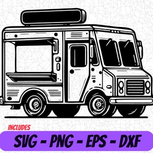 フードトラック SVG、モバイルキッチン PNG アート、デジタル クリップアート、EPS ファイル デザイン、Cricut カット ファイル、Cameo DXF、昇華ファイル、ストリート カート