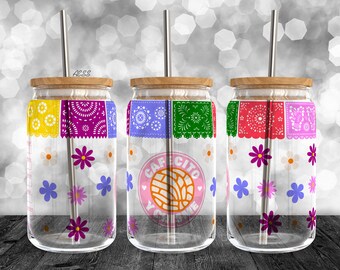Cafecito Y Chisme Libbey Cup Design, UV DTF, Sublimation Design, Png Clipart, 16oz Frosted Can, Archivo digital, Water Glass Can, Cute Colorful