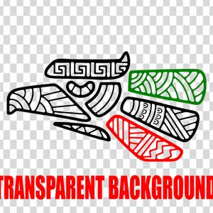 May include: Black and white stylized illustration of a Mexican eagle with red, green, and white accents. The eagle is a symbol of Mexico.