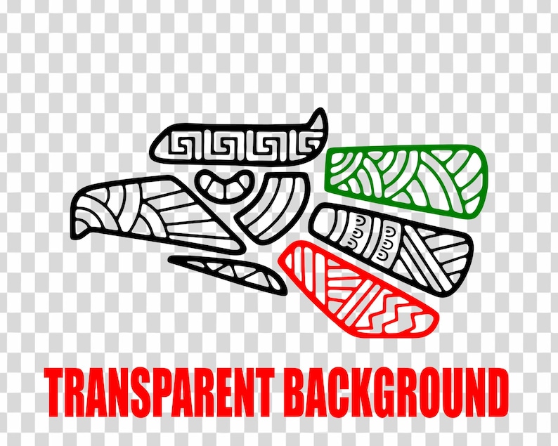 May include: Black and white stylized illustration of a Mexican eagle with red, green, and white accents. The eagle is a symbol of Mexico.