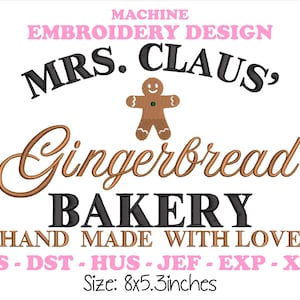 Mrs. Claus North Pole Gingerbread Bakery Embroidery Design - Machine Embroidery Pattern in PES, DST, Hus, JEF Formats