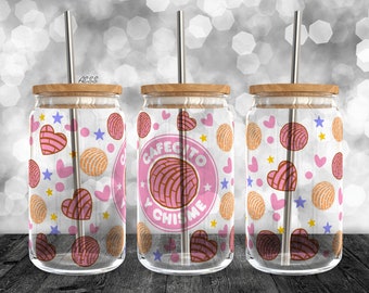 Cafecito Y Chisme Libbey Cup Design, UV DTF, Sublimation Design, Png Clipart, 16oz Frosted Can, Archivo digital, Water Glass Can, Cute Colorful