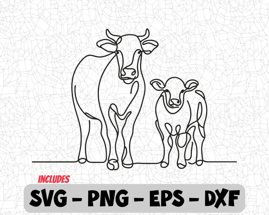 Cow and Calf Line Art SVG | Farm Animal Outline Clipart Png | EPS, DXF ...