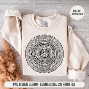 Mayan Calendar PNG - Trendy retro T-Shirt Design - Aztec Tee Art - Culture Print for sublimation, dtg printing - Sweatshirt printable
