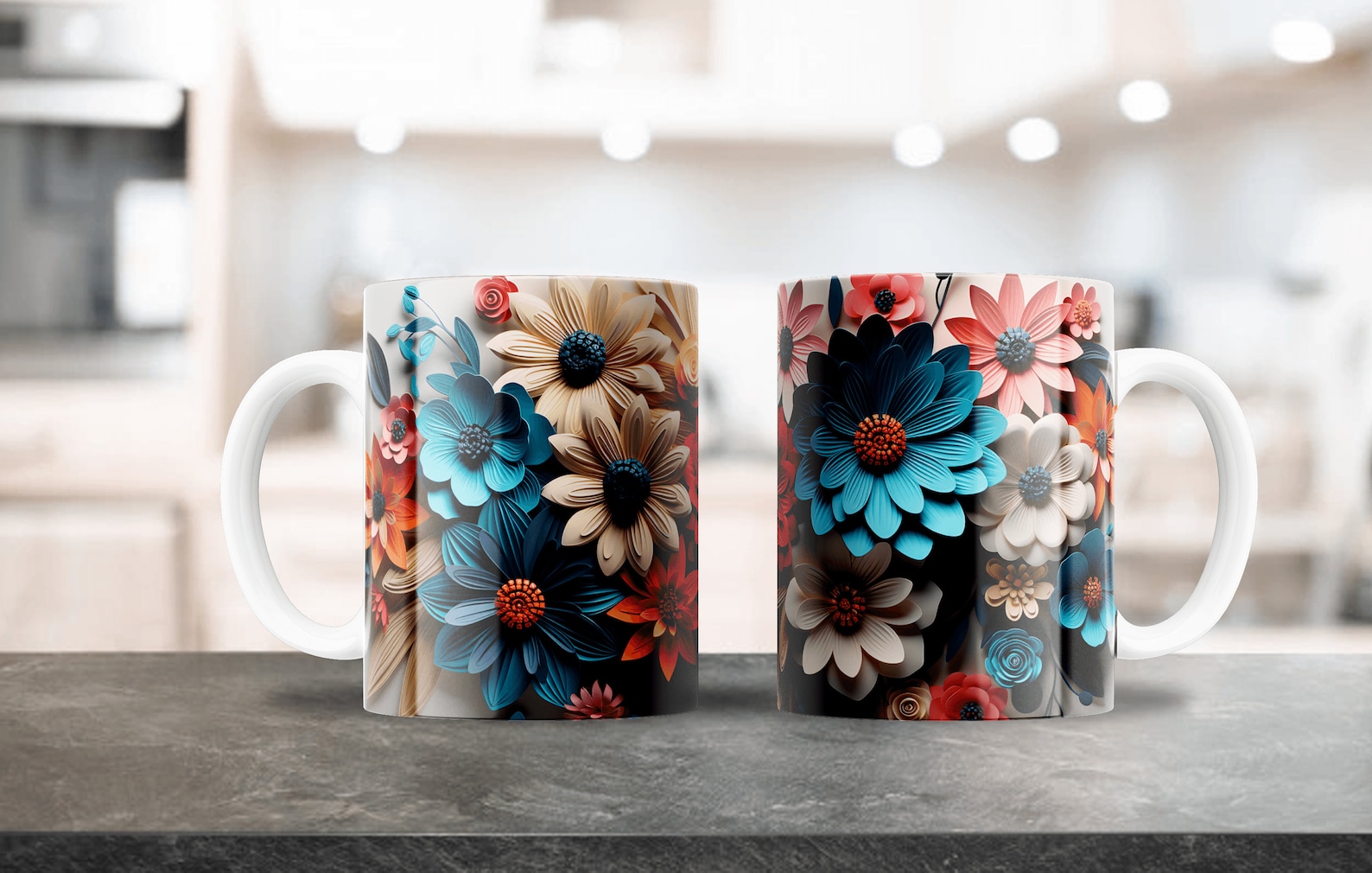 3D Cute Floral Sublimation Design for 12oz & 15oz Coffee Mugs, Ceramic ...