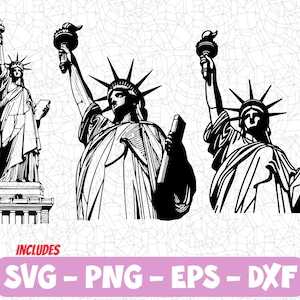 Pacote SVG da Estátua da Liberdade | PNG Eps Dxf da América Patriótica | Design da Senhora Liberdade para Cricut e Silhouette | Arquivo de Corte de Ícone dos EUA