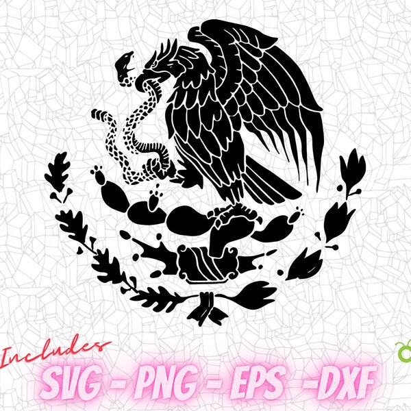 Mexican Eagle SVG, Cutting File, Png Pdf Digital Clipart, Great for Viny Decals, Stickers, T-Shirts, Mugs & More! Mexico Svg Design