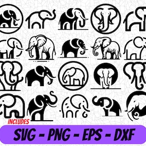 Elefante PNG Clipart / Elefante SVG Diseño / Clipart Digital / Diseño Eps / Archivo de Corte Cricut / Cameo DXF / Logotipo Minimalista de Sublimación