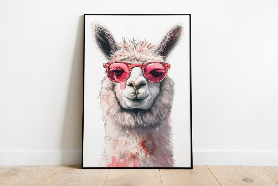 Cute Llama Wall Art, 18x24 Inches Digital Print, Nursery, Office Decor, Llama Wearing Glasses ...