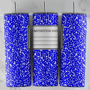 Composition Book Sublimation Design for Tumblers, Frosted Glass Image, Skinny Template download, Uv Dtf, Vinyl Wrap, School, Student, Blue