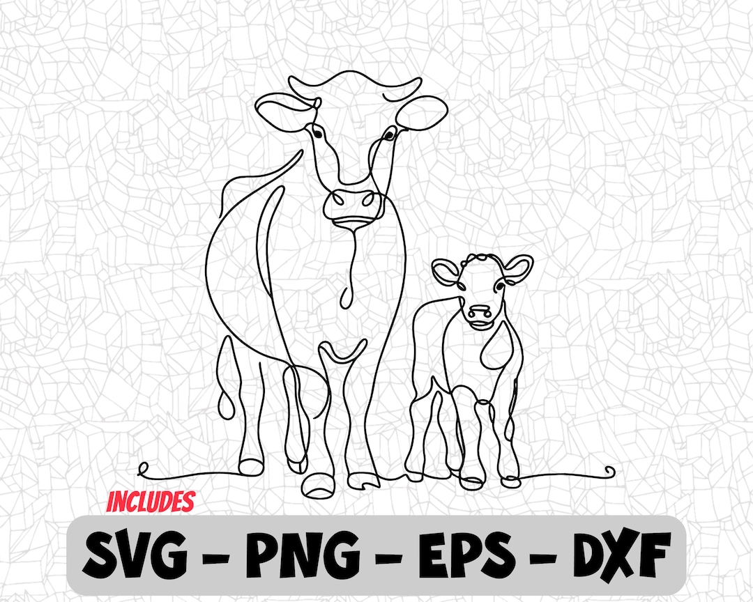 Line Art SVG, Cow and Calf | Farm Animal Outline Clipart Png | EPS, DXF ...