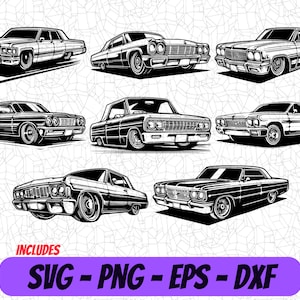 Lowrider PNG Diseño / Car SVG Art / Digital Clipart / Eps Design / Cricut Cut File / Cameo DXF / Imagen de sublimación / Archivos vectoriales bajo-bajo
