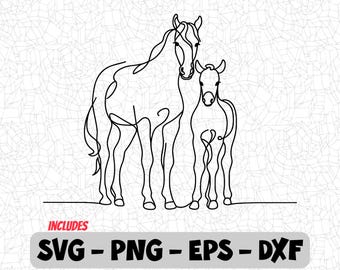 Horse Line Art PNG / Farm Animal Outline Clipart / SVG, EPS, Dxf per Cricut, Silhouette e artigianato a sublimazione