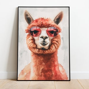 Cool Llama with Sunglasses Wall Art PNG | Quirky Animal Art for Print | Fun Llama Poster Design