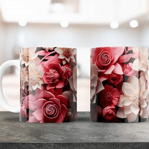 3D Blumen Tassendesign, Sublimationsdesign für 12 Unzen, 15 Unzen Tassen, Kaffeetassendesign, Tassenladen, Plantilla Para Taza De Cafe, PNG Wrap Design