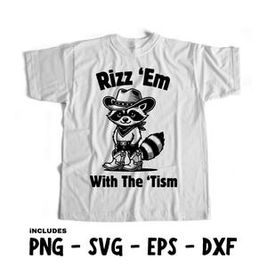Ilustración SVG de mapache divertido / Diseño de camiseta PNG de mapache / Clipart de Eps / Archivo de corte Cricut / Diseño DXF de Rizz 'Em, Archivos de grabado láser
