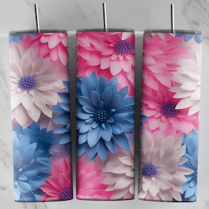Flower PNG Sublimation Design for 20oz Tumblers, Digital 3D Floral Art