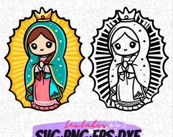 Cute Virgencita SVG, Cutting File, Png Eps Dxf Digital Clipart, Great for Viny Decals, Stickers, T-Shirts, Mugs & More! Virgen De Guadalupe