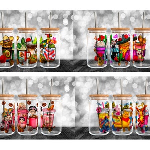 6 Libbey Glass Can Designs, Sublimation Design Wraps, Png Clipart, 16oz Frosted Cans, Drink PNG Design, Water Glass Can, Frosted