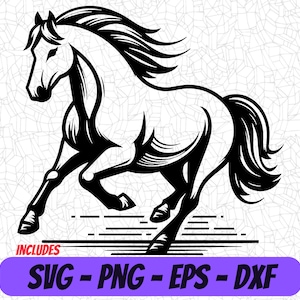 Cheval de course SVG | Clipart cheval sauvage PNG, Eps, DXF | Silhouette équine pour travaux manuels Cricut et Silhouette