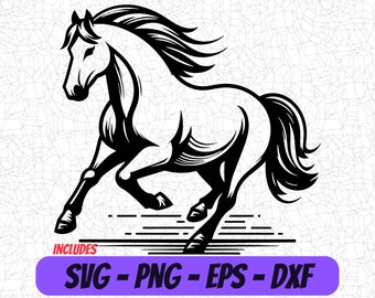Running Horse SVG | Wild Horse Clipart PNG, Eps, DXF | Equine Silhouette for Cricut and Silhouette Crafts