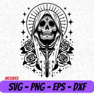 Gothic Schädel und Rosen SVG | Weihnachtsmann Muerte - Inspiriert PNG, Eps, Dxf | Tag der Toten Design für Cricut und Silhouette