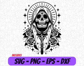 Gothic Schädel und Rosen SVG | Weihnachtsmann Muerte - Inspiriert PNG, Eps, Dxf | Tag der Toten Design für Cricut und Silhouette