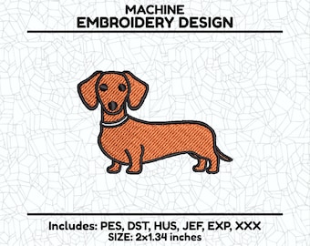 Dachshund Dog Embroidery Design - Cute Mini Wiener dog Machine Embroidery File, Ricoma DST Design, Brother PES File, 4x4 Hoop Designs