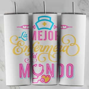 La Mejor Enfermera Tumbler Design, Sublimation Designs, Fall Season, 20oz Skinny Cup, PNG Vinyl Wrap Template, Cute Nurse Cup