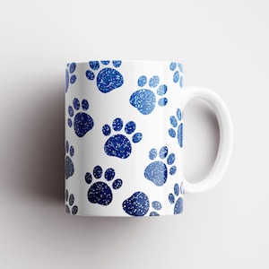 Blue Dog Paws Sublimation Design, Coffee Mug PNG Image, Includes 12oz & 15oz Artwork, Mug Press, Cute Dog Mom Cup, Colorful Glitter