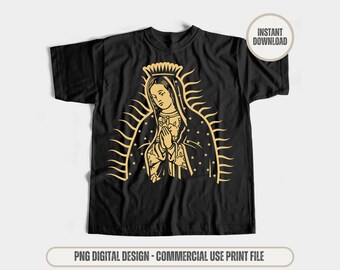 Virgen Mary Retro T-Shirt Design – Girly Religious PNG (Digital Download)
