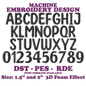 Lindo paquete de alfabeto bordado A-Z, diseños de bordado con espuma 3D, archivo PES de Brother, diseño de archivo DST de Ricoma, 1,5 y 2 pulgadas de alto, letras bordadas