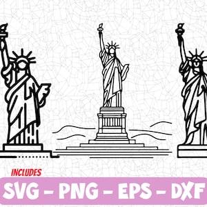 Pacote de Arte Linear da Estátua da Liberdade SVG | Arquivo de Corte Patriótico dos EUA | Estátua da Liberdade PNG Eps Dxf para Projetos Cricut e Silhouette