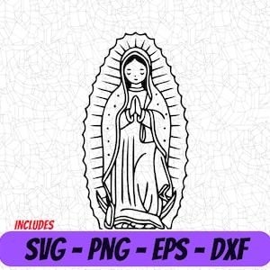 Virgencita SVG, archivo de corte, PNG, EPS, DXF, clipart digital, ideal para calcomanías de vinilo, calcomanías, camisetas, tazas y más. Virgen De Guadalupe