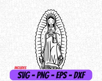 Cute Virgencita SVG, Cutting File, Png Eps Dxf Digital Clipart, Great for Viny Decals, Stickers, T-Shirts, Mugs & More! Virgen De Guadalupe