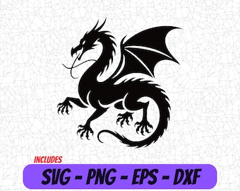 Dragon SVG, Cricut Cut File, Dragon Png Design, Eps File, Dxf Digital Clipart, Minimalist Tattoo Clipart
