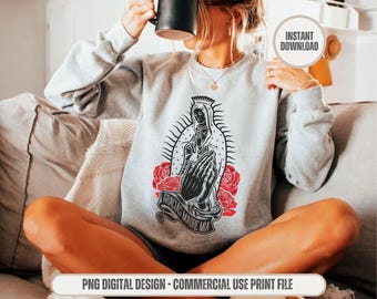 Virgencita PNG - Retro Religious T-Shirt Design (Digital Download)