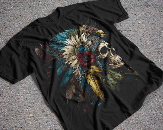 Tribal Skull PNG T-shirt Design, Floral Halftone Tee Design