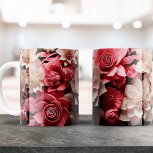 3D Blumen Sublimation Design, Kaffeetasse PNG Bild, Enthält 12 Unzen & 15 Unzen Kunstwerk, Niedliches Blumenmuster, Bunt, Geschenk Für Sie, Tassenpresse