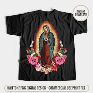 Diseño PNG de semitono de Virgencita para camisetas, sudaderas, buzos con capucha y más. Diseño DTG, archivo DTF, plantilla de semitono, arte de la Virgen María