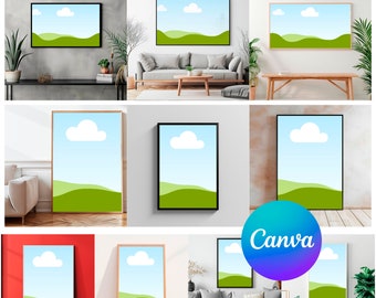 Wall Picture Frame Mockup, Canva Wall Art Template, Custom Canva Image Template, Editable Canva Frame, 10 Editable Mockups for Wall Picture
