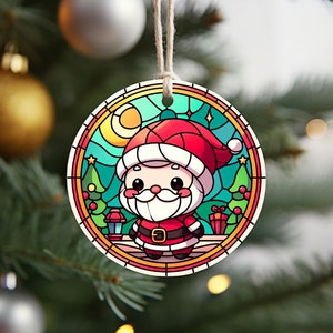 Lindos adornos PNG de Papá Noel: diseños de sublimación navideña para adornos de árboles, incluye 1 archivo PNG de adorno redondo