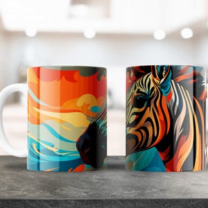 Zebra Sublimation design for 12oz & 15oz Coffee Mugs, Ceramic Mug Design, Cricut Press, Colorful Artwork, Png Wrap Template, Zoon animals
